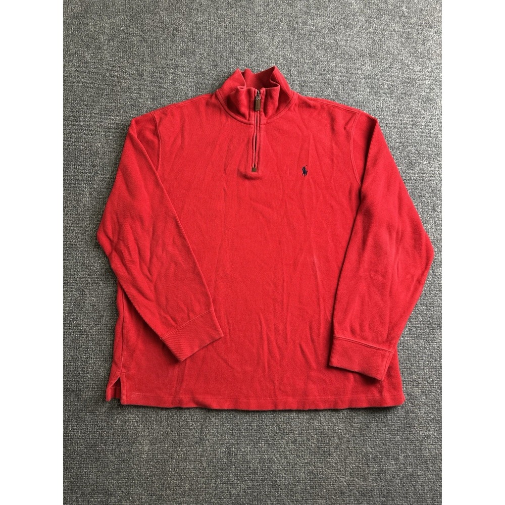 Mens Polo Ralph Lauren Red Quarter Zip Cotton Pullover Sweater, Size L